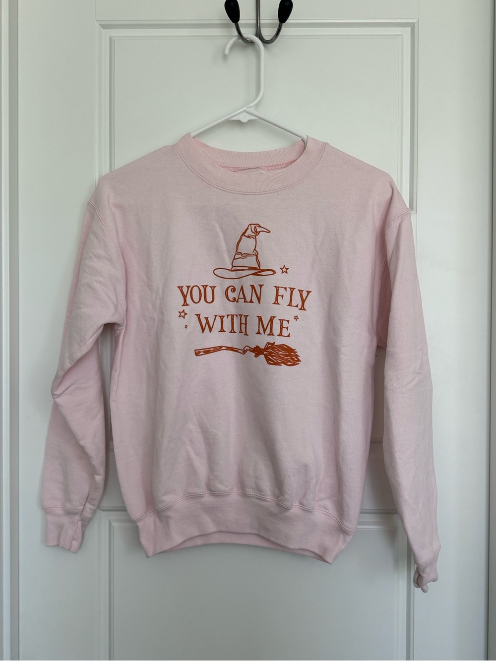 Pink "You Can Fly With Me" Graphic Crewneck Sweater Size Large